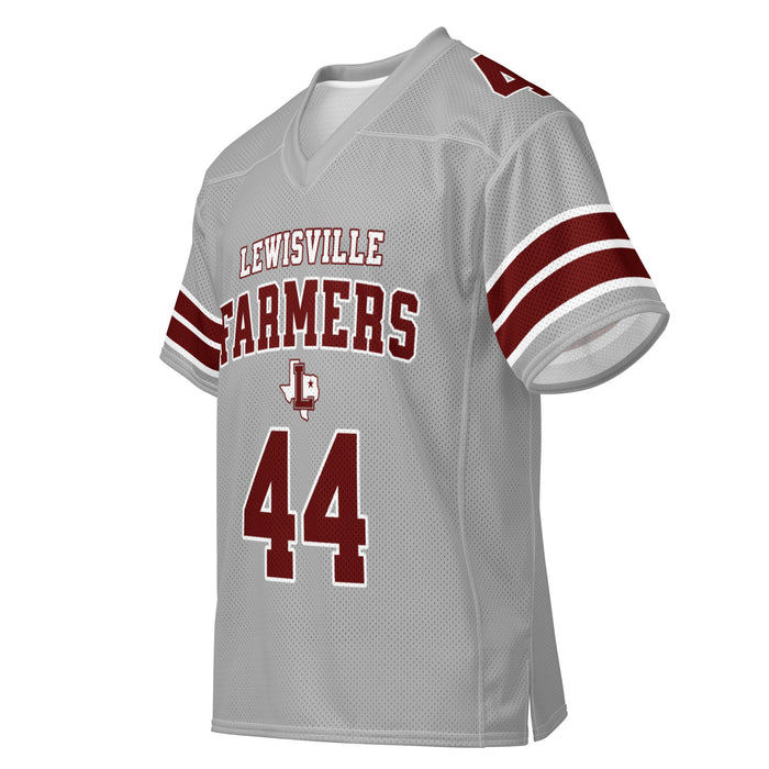 Front right profile view of Lewisville High School Farmers Football Jersey 44