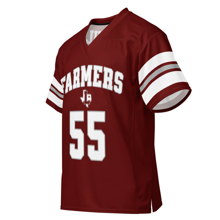 Front left profile view of Lewisville High School Farmers Football Jersey 55
