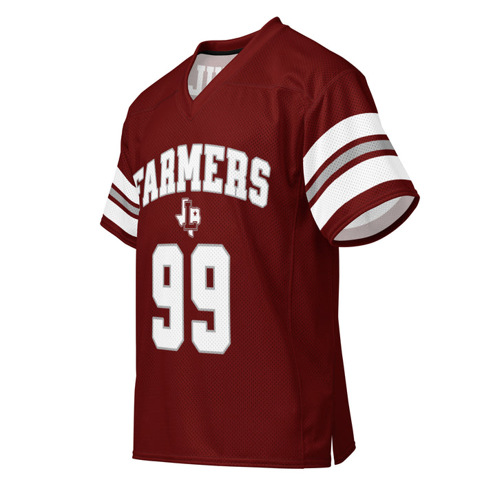 Left front profile of Lewisville High School Farmers Football Jersey 99