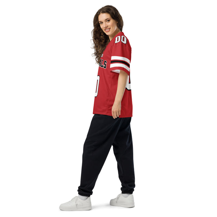Side view of woman wearing MacArthur High School Generals Football Jersey 00