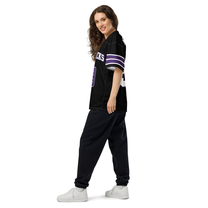 Side view of Morton Ranch High School Mavericks Football Jersey 99