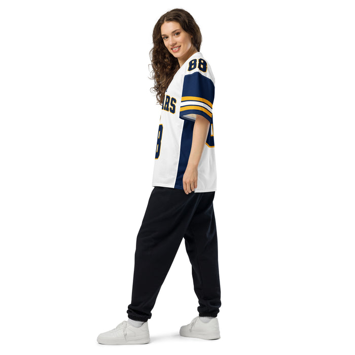 Side view of woman wearing Nimitz High School Cougars Football Jersey 88