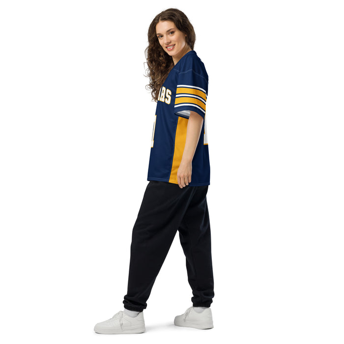 Side view of woman wearing Nimitz High School Cougars Football Jersey 11