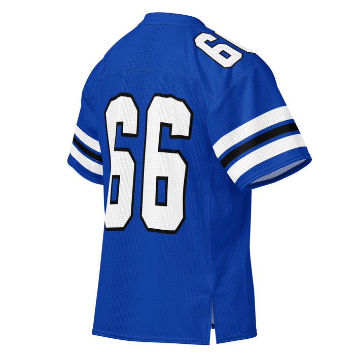 Back profile view of Hebron High School Hawks Football Jersey 66