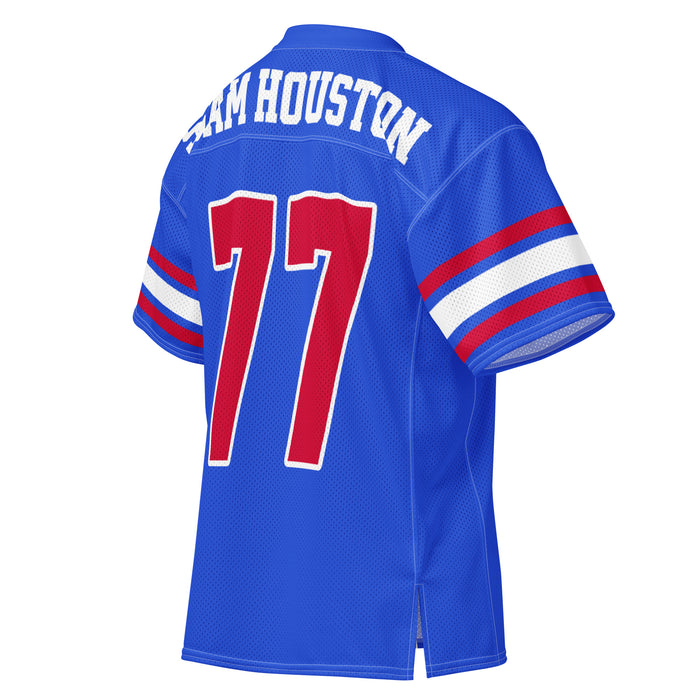 Back profile view of Sam Houston High School Texans Football Jersey 77