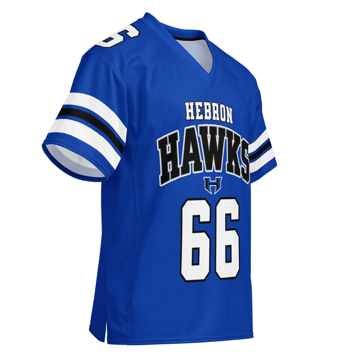 Right profile view of Hebron High School Hawks Football Jersey 66