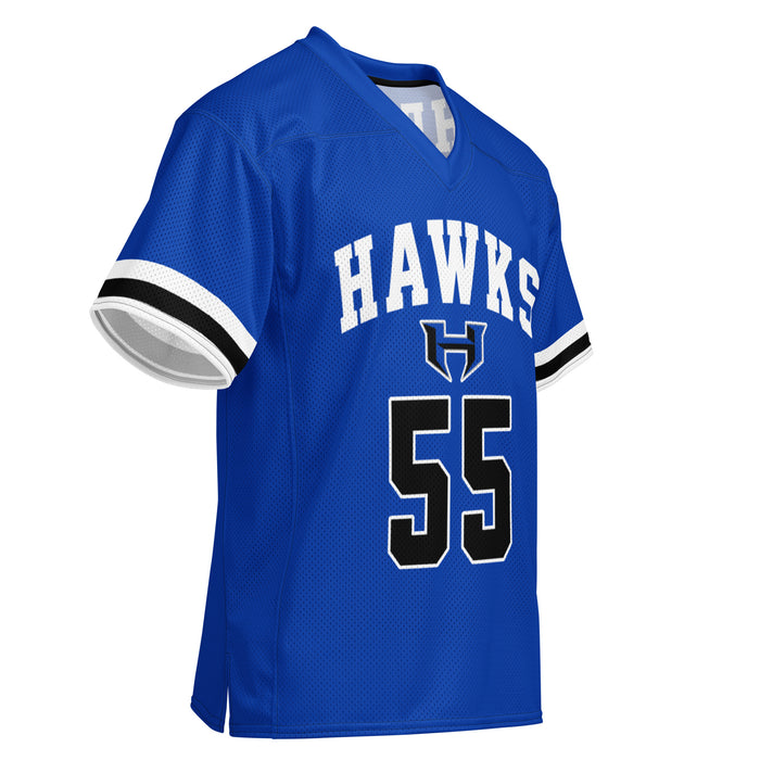 Right profile view of Hebron High School Hawks Football Jersey 55