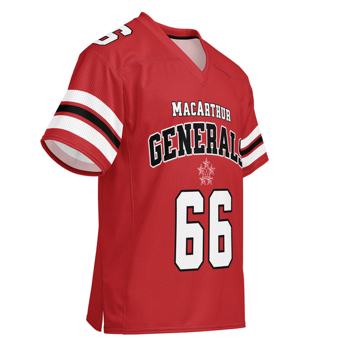 Right profile view of MacArthur High School Generals Football Jersey 66