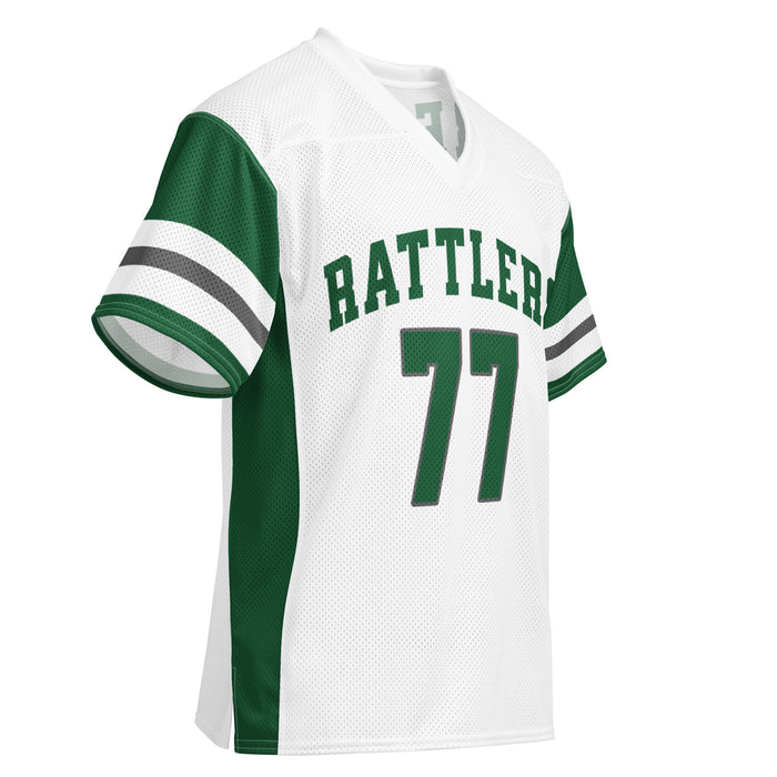 Front profile view of Reagan High School Rattlers Football Jersey 77