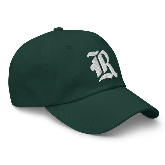 Front profile view of Reagan High School Rattlers Relaxed Fit Dark Green Cap 207