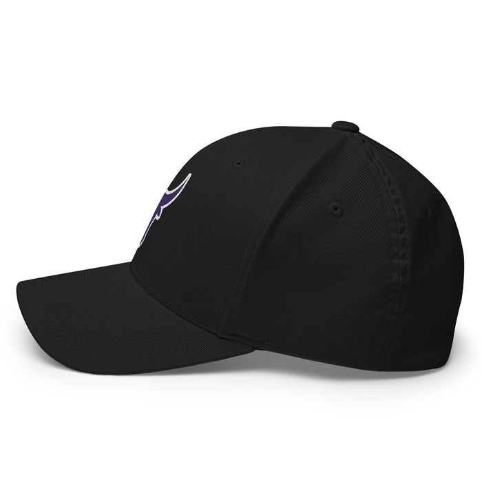 Side view of Morton Ranch High School Mavericks FlexFit Baseball Cap 201 - Black