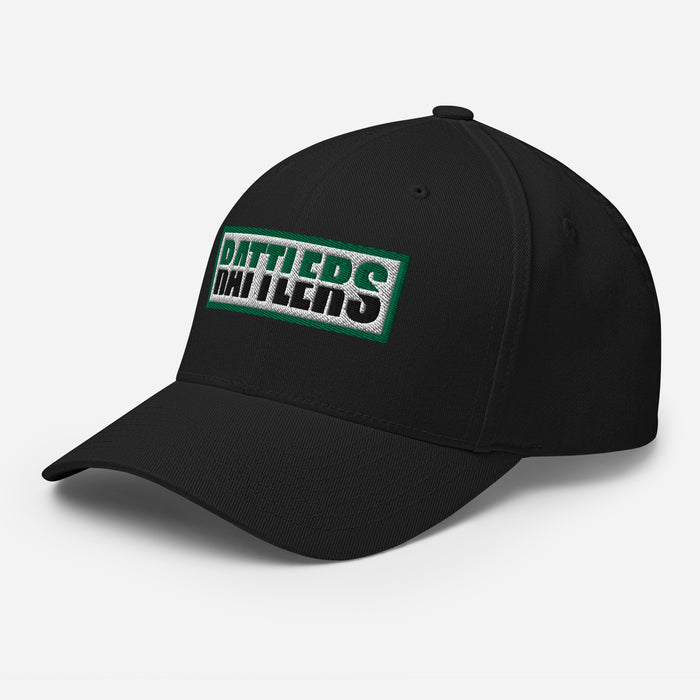 Side view of Reagan High School Rattlers Flexfit Black Baseball Cap 205