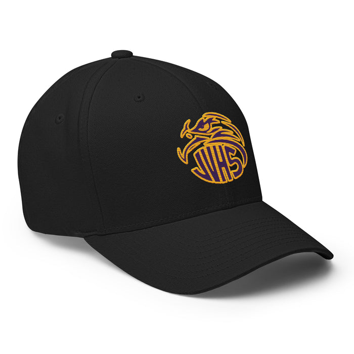 Profile view of Jersey Village High School Falcons Black Flexfit Baseball Cap 209