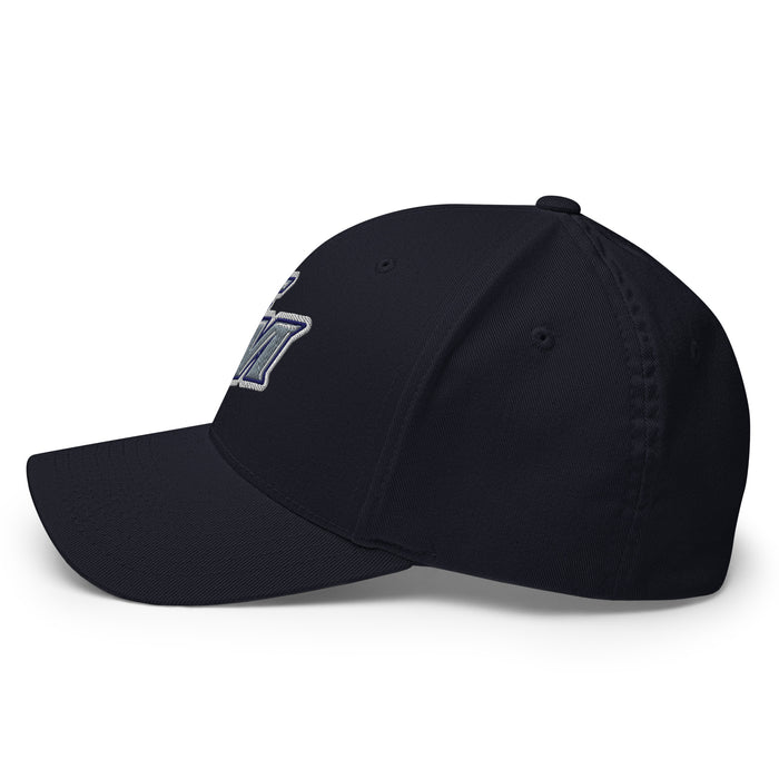 Left side view of Flower Mound High School Jaguars Flexfit Navy Blue Baseball Cap 206