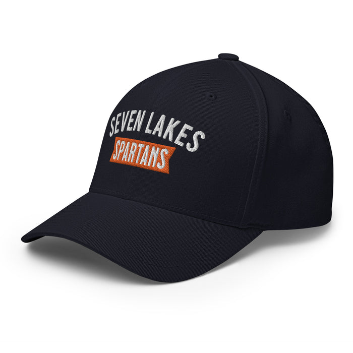 Profile view of Seven Lakes High School Spartans Flexfit Navy Baseball Cap 203