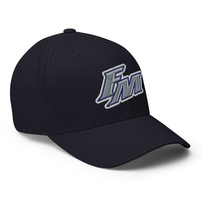 3/4 view of Flower Mound High School Jaguars Flexfit Navy Blue Baseball Cap 206