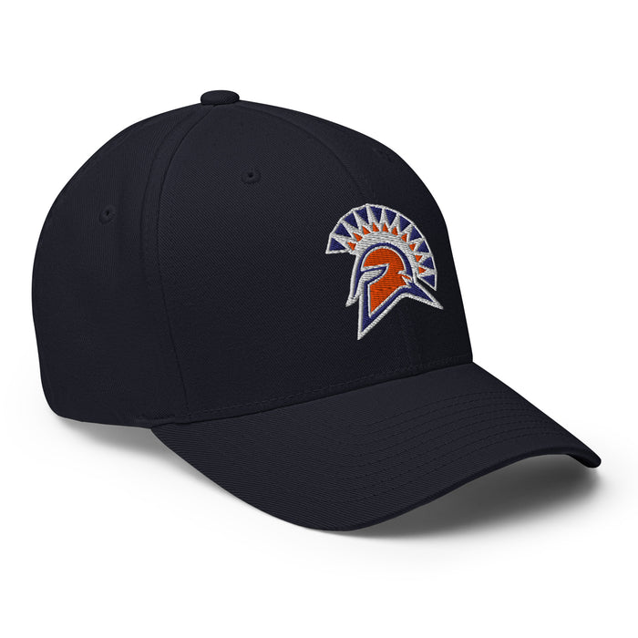 Profile view of Seven Lakes High School Spartans Flexfit Baseball Cap 207 - Nvy