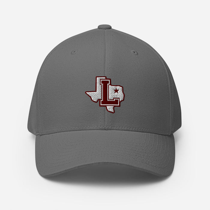 Front View of Lewisville High School Farmers Grey Flexfit Baseball Cap 208