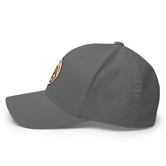 Side view of Jersey Village High School Falcons Dark Grey Flexfit Baseball Cap 210