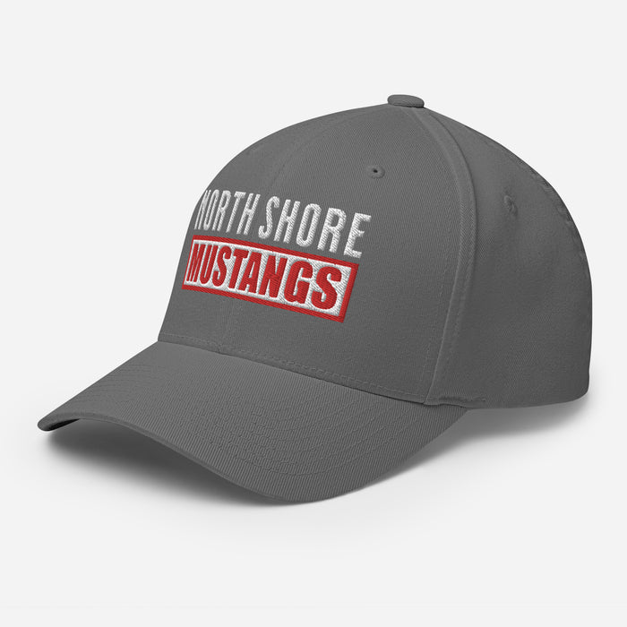 Side view of North Shore High School Mustangs Grey Flexfit Baseball Cap 202