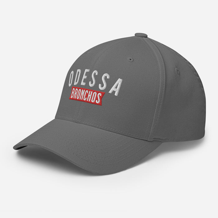 Side view of Odessa High School Bronchos Grey Flexfit Baseball Cap 203