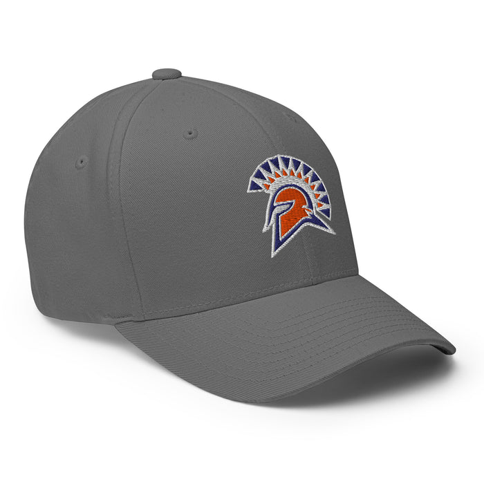 Profile view of Seven Lakes High School Spartans Flexfit Baseball Cap 207 - Grey