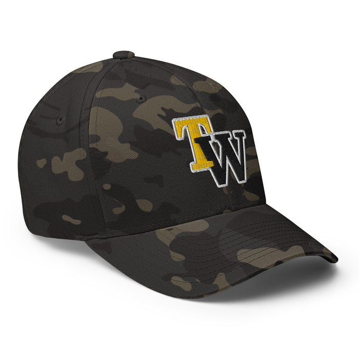 Profile view of Tomball West High School Tigers Flexfit Baseball Cap 203 - multicam