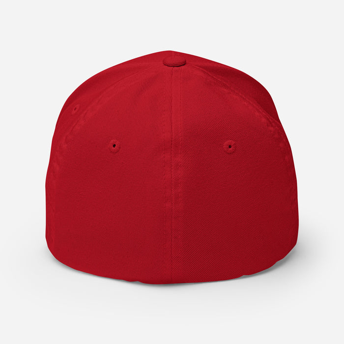 Back view of North Shore High School Mustangs Red Flexfit Baseball Cap 203