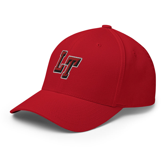 Side view of Lake Travis High School Cavaliers Red Flexfit Baseball Cap 208