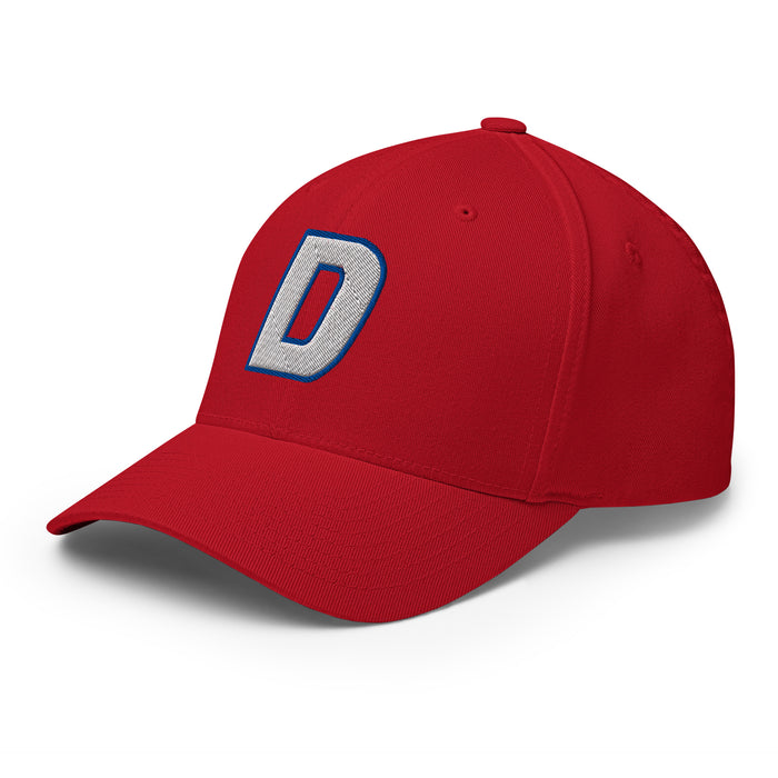 Left profile of Duncanville High School Panthers Flexfit Red Baseball Cap 207
