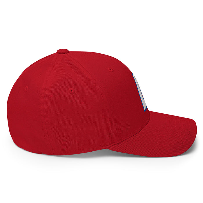Right side profile of Duncanville High School Panthers Flexfit Red Baseball Cap 207