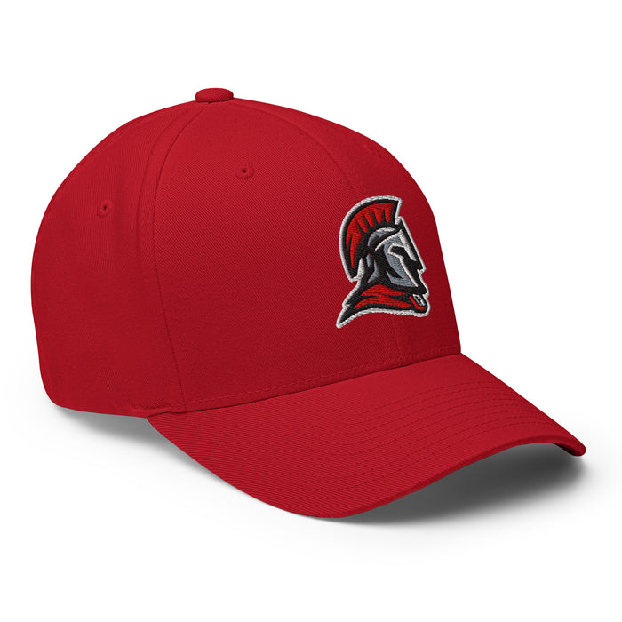 Profile view of Porter High School Spartans Flexfit Baseball Cap 207 - Red