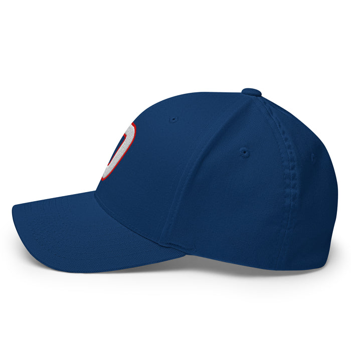 Left side view of Duncanville High School Panthers Flexfit Royal Blue Baseball Cap 207