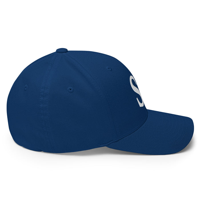 Left side view of St. Fredericks High School Royal Blue Flexfit Baseball Cap 208