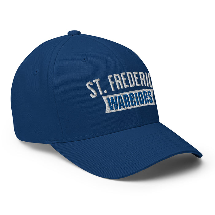 Right side profile view of St. Fredericks High School Royal Blue Flexfit Baseball Cap 203