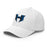 Side view of Hebron High School Hawks Flexfit White Baseball Cap 208