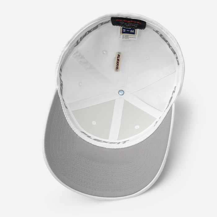 Underside view of Hebron High School Hawks Flexfit White Baseball Cap 208