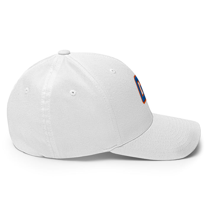 Right side view of Grand Oaks High School Grizzlies Flexfit White Baseball Cap 208