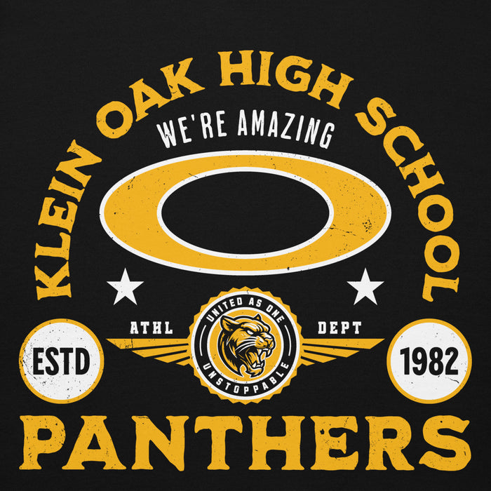 Close-up view of Klein Oak High School Panthers Premium Black Unisex Hoodie 208