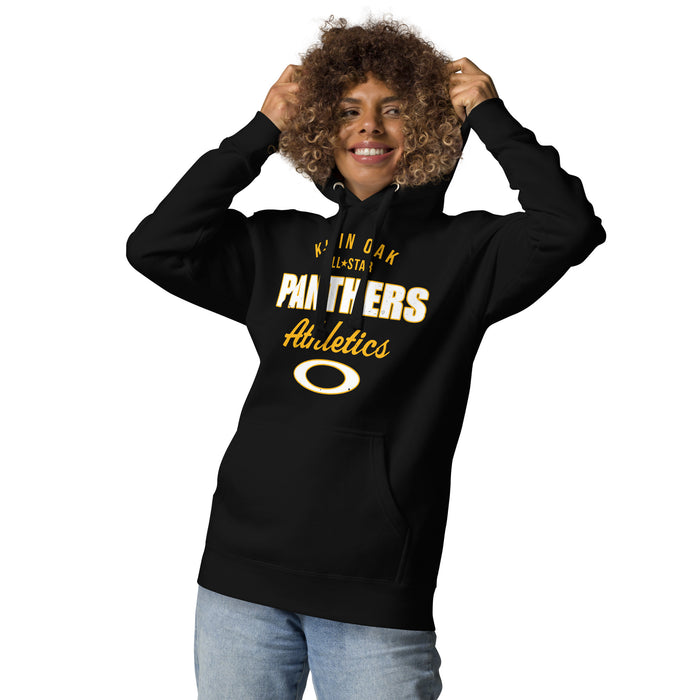 Woman wearing Klein Oak High School Panthers Premium Black Unisex Hoodie 034