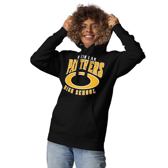Woman wearing Klein Oak High School Panthers Premium Black Unisex Hoodie 213