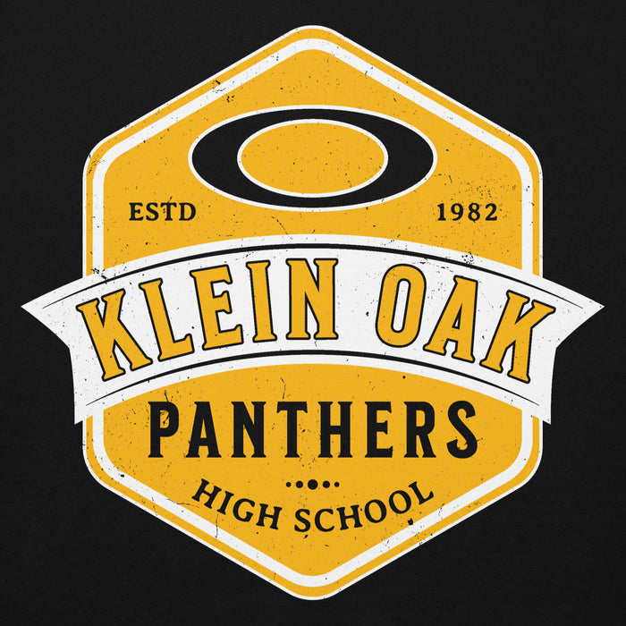 Close-up view of Klein Oak High School Panthers Premium Black Unisex Hoodie 209