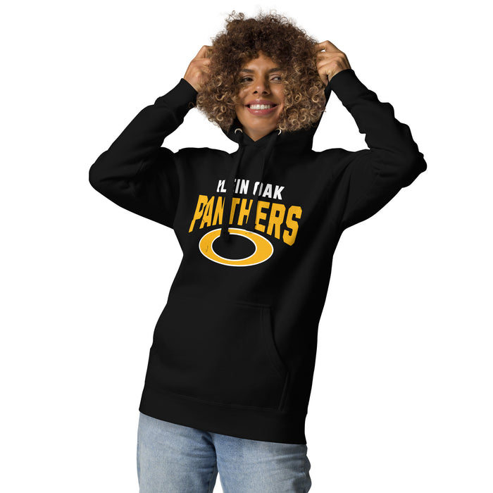 Woman wearing Klein Oak High School Panthers Premium Black Unisex Hoodie 234