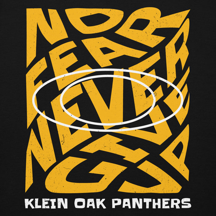 Close-up view of Klein Oak High School Panthers Premium Black Unisex Hoodie 236