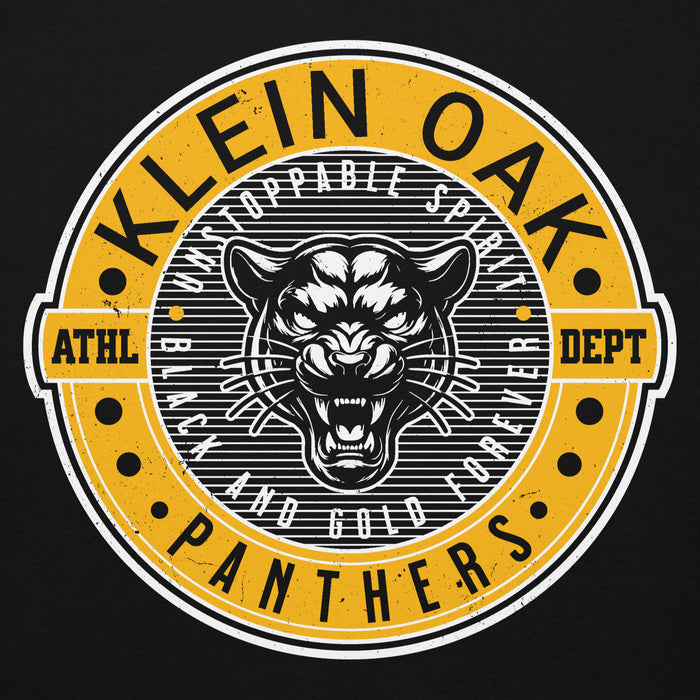 Close-up view of Klein Oak High School Panthers Premium Black Unisex Hoodie 224