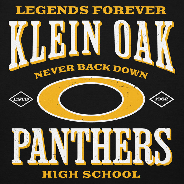 Close-up view of Klein Oak High School Panthers Premium Black Unisex Hoodie 230