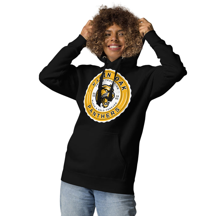 Woman wearing Klein Oak High School Panthers Premium Black Unisex Hoodie 216