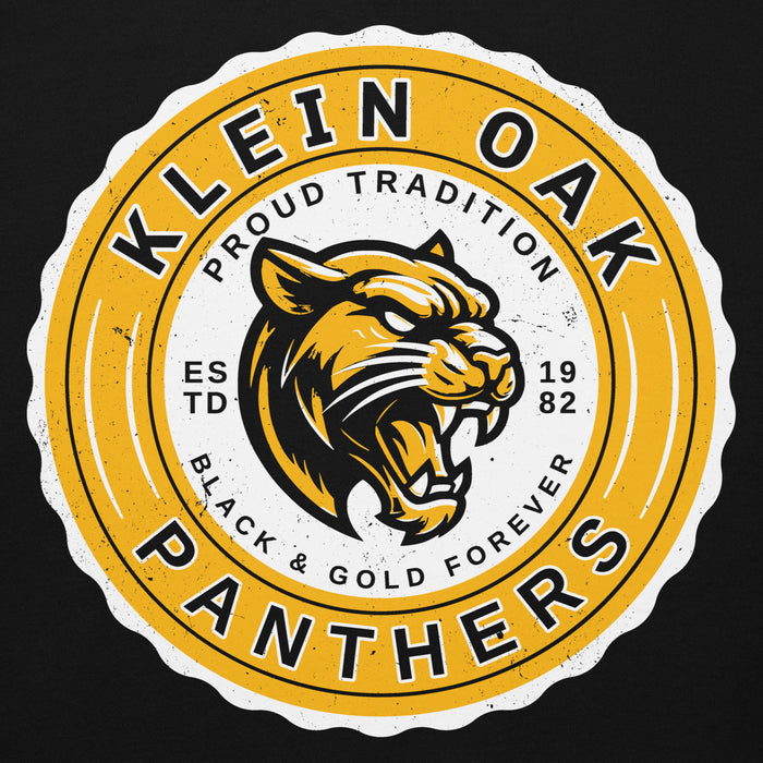 Close-up view of Klein Oak High School Panthers Premium Black Unisex Hoodie 216