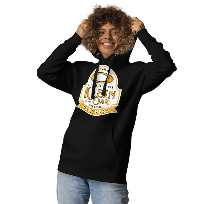 Woman wearing Klein Oak High School Panthers Premium Black Unisex Hoodie 219