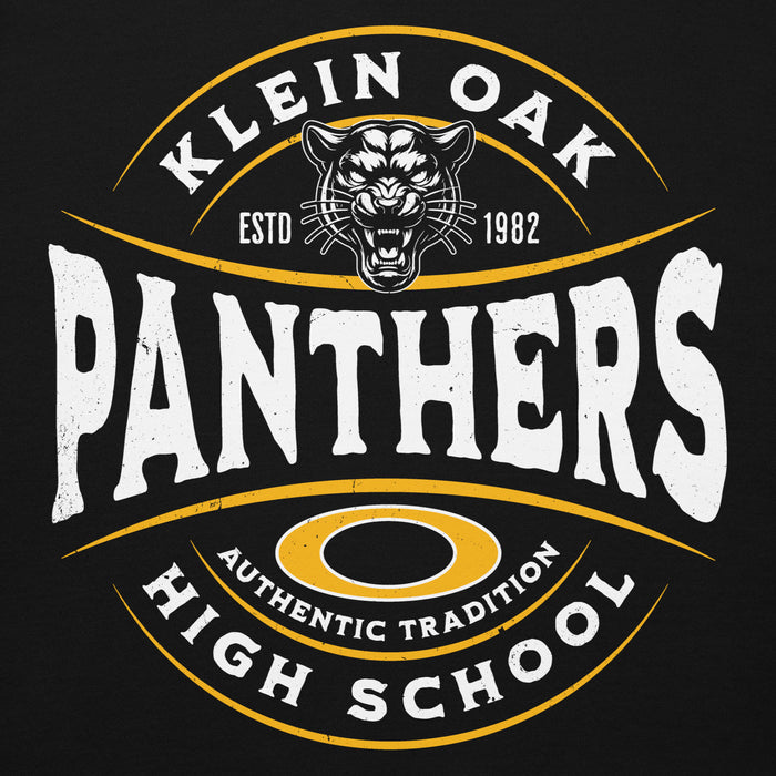 Close-up view of Klein Oak High School Panthers Premium Black Unisex Hoodie 218